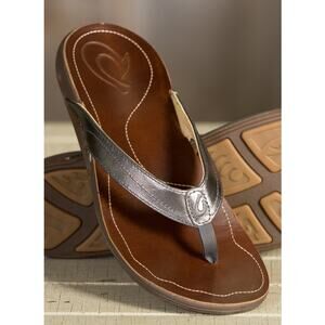 OluKai Kumu Leather Sandals Flip Flops Metallic Bronze Size 9